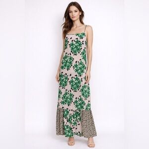 SUNO NYC Green Floral Silk Maxi Dress Size 4